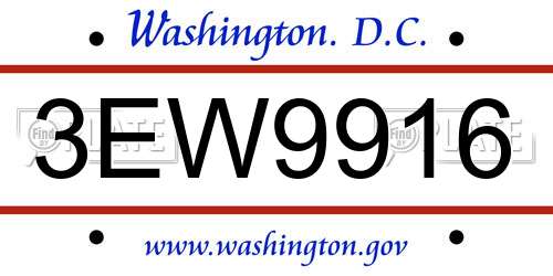 3EW9916 District Of Columbia License Plate