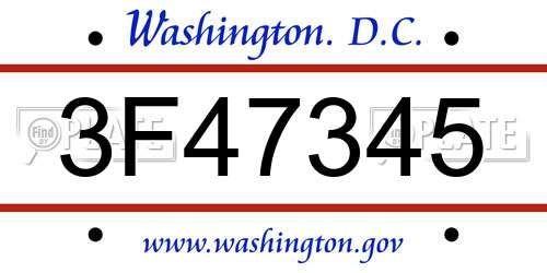 3F47345 District Of Columbia License Plate