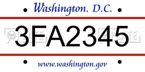3FA2345 District Of Columbia License Plate