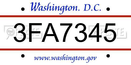 3FA7345 District Of Columbia License Plate