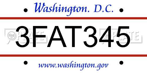 3FAT345 District Of Columbia License Plate