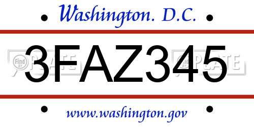 3FAZ345 District Of Columbia License Plate