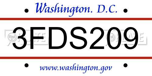 3FDS209 District Of Columbia License Plate