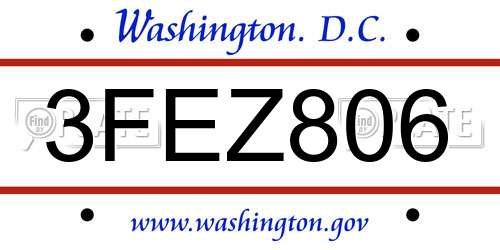 3FEZ806 District Of Columbia License Plate