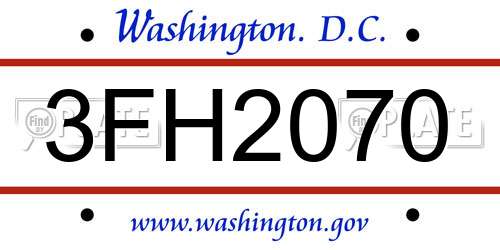 3FH2070 District Of Columbia License Plate