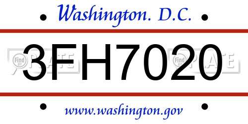 3FH7020 District Of Columbia License Plate