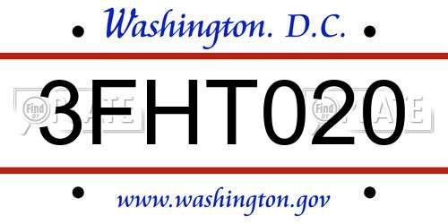 3FHT020 District Of Columbia License Plate