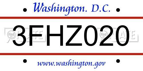 3FHZ020 District Of Columbia License Plate