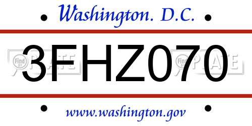 3FHZ070 District Of Columbia License Plate