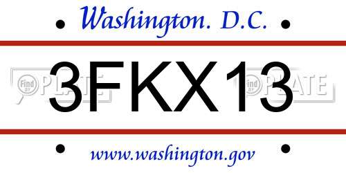 3FKX13 District Of Columbia License Plate