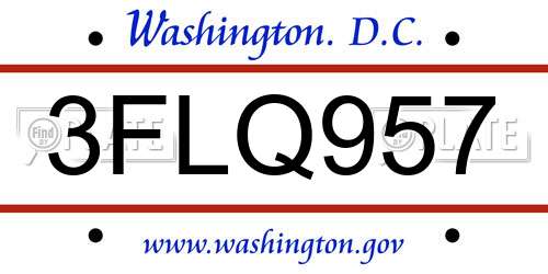 3FLQ957 District Of Columbia License Plate