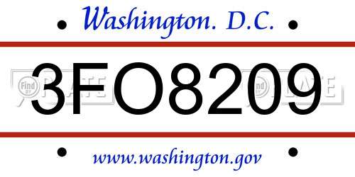 3FO8209 District Of Columbia License Plate