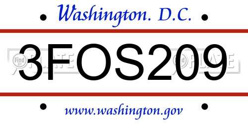 3FOS209 District Of Columbia License Plate