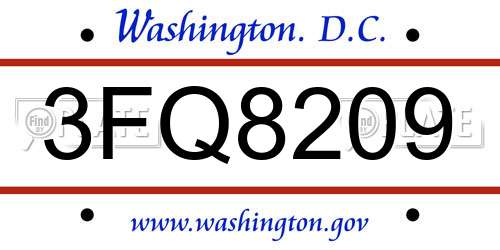 3FQ8209 District Of Columbia License Plate