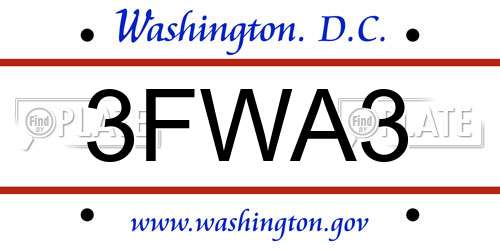 3FWA3 District Of Columbia License Plate