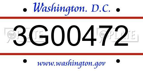 3G00472 District Of Columbia License Plate