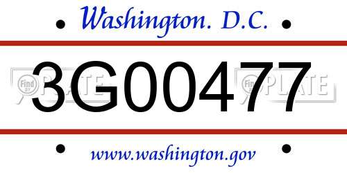 3G00477 District Of Columbia License Plate