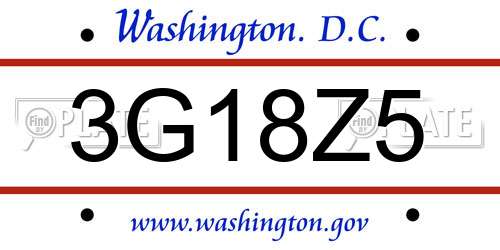 3G18Z5 District Of Columbia License Plate