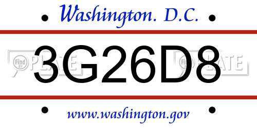 3G26D8 District Of Columbia License Plate