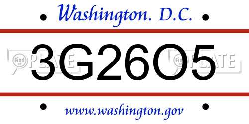 3G26O5 District Of Columbia License Plate