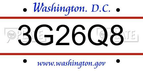 3G26Q8 District Of Columbia License Plate