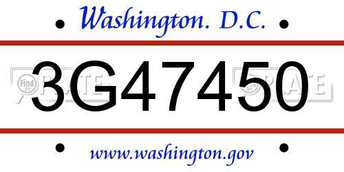 3G47450 District Of Columbia License Plate