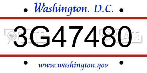 3G47480 District Of Columbia License Plate