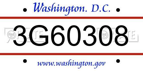 3G60308 District Of Columbia License Plate