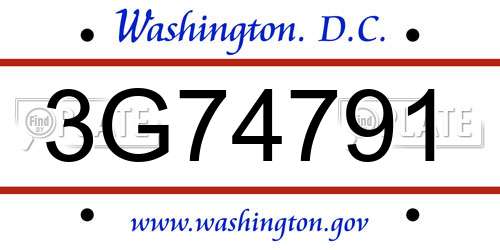 3G74791 District Of Columbia License Plate