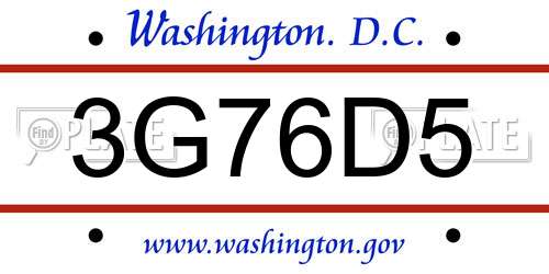 3G76D5 District Of Columbia License Plate