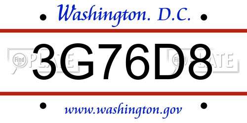 3G76D8 District Of Columbia License Plate