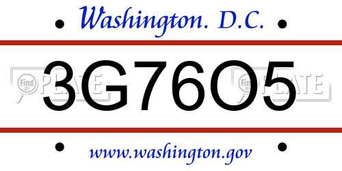 3G76O5 District Of Columbia License Plate