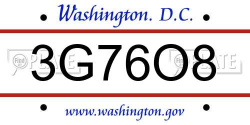3G76O8 District Of Columbia License Plate