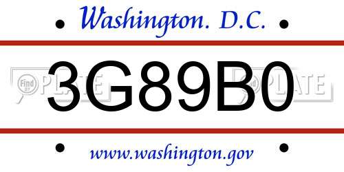 3G89B0 District Of Columbia License Plate