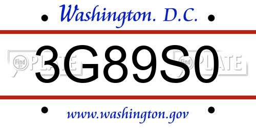 3G89S0 District Of Columbia License Plate