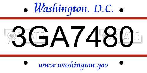 3GA7480 District Of Columbia License Plate