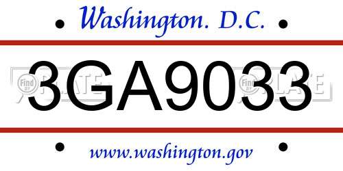 3GA9033 District Of Columbia License Plate