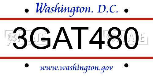 3GAT480 District Of Columbia License Plate