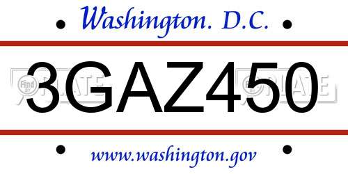 3GAZ450 District Of Columbia License Plate