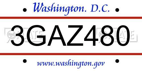 3GAZ480 District Of Columbia License Plate