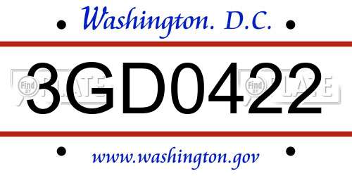 3GD0422 District Of Columbia License Plate