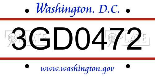 3GD0472 District Of Columbia License Plate