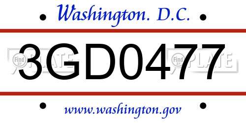 3GD0477 District Of Columbia License Plate