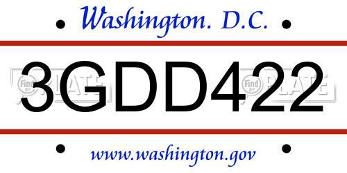 3GDD422 District Of Columbia License Plate