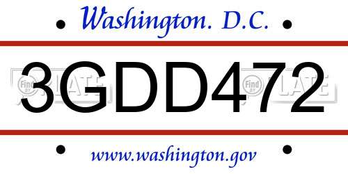 3GDD472 District Of Columbia License Plate