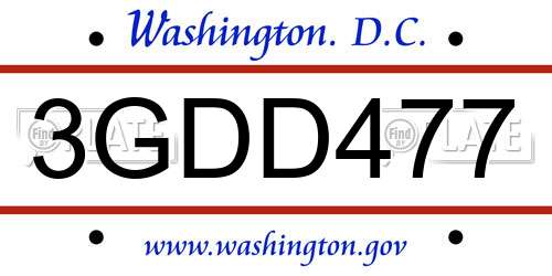 3GDD477 District Of Columbia License Plate