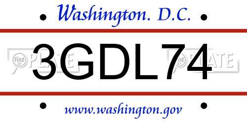 3GDL74 District Of Columbia License Plate