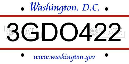 3GDO422 District Of Columbia License Plate