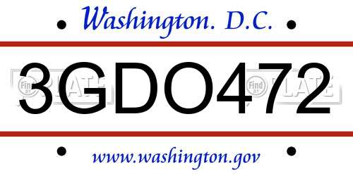 3GDO472 District Of Columbia License Plate