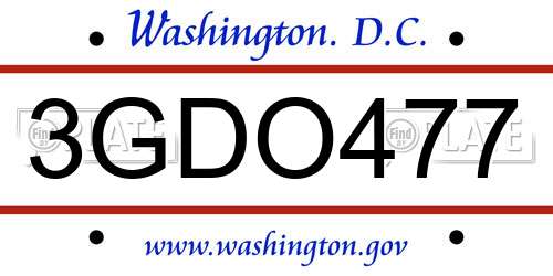 3GDO477 District Of Columbia License Plate